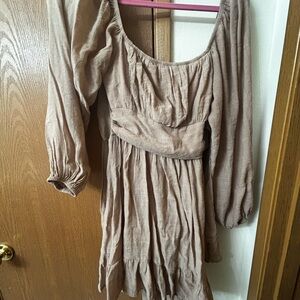 Amazon Tan Ruched Long Sleeve Sundress